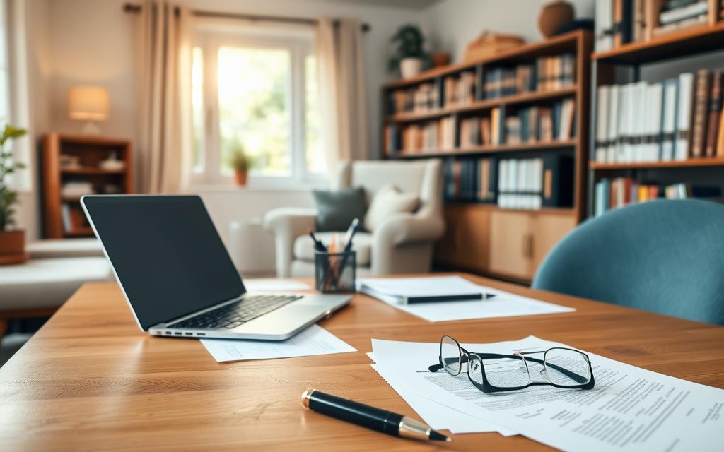 A Cozy Home Interior With A Beautiful, Well-Organized Home Office Setting Showcasing Affordable Estate Planning Options. The Foreground Features A Wooden Desk With A Laptop, Some Paperwork, And A Pen Holder. On The Desk, There Are Also Some Legal Documents And A Pair Of Reading Glasses, Hinting At The Estate Planning Theme. The Middle Ground Includes A Comfortable Armchair And A Bookshelf Filled With Relevant Legal And Financial Books. The Background Shows A Warm, Natural Lighting Coming Through A Large Window, Creating A Serene And Inviting Atmosphere. The Overall Scene Conveys A Sense Of Simplicity, Practicality, And Accessibility, Suggesting Cost-Effective Solutions For Creating A Will. A Cozy Home Interior With A Beautiful, Well-Organized Home Office Setting Showcasing Affordable Estate Planning Options. The Foreground Features A Wooden Desk With A Laptop, Some Paperwork, And A Pen Holder. On The Desk, There Are Also Some Legal Documents And A Pair Of Reading Glasses, Hinting At The Estate Planning Theme. The Middle Ground Includes A Comfortable Armchair And A Bookshelf Filled With Relevant Legal And Financial Books. The Background Shows A Warm, Natural Lighting Coming Through A Large Window, Creating A Serene And Inviting Atmosphere. The Overall Scene Conveys A Sense Of Simplicity, Practicality, And Accessibility, Suggesting Cost-Effective Solutions For Creating A Will.