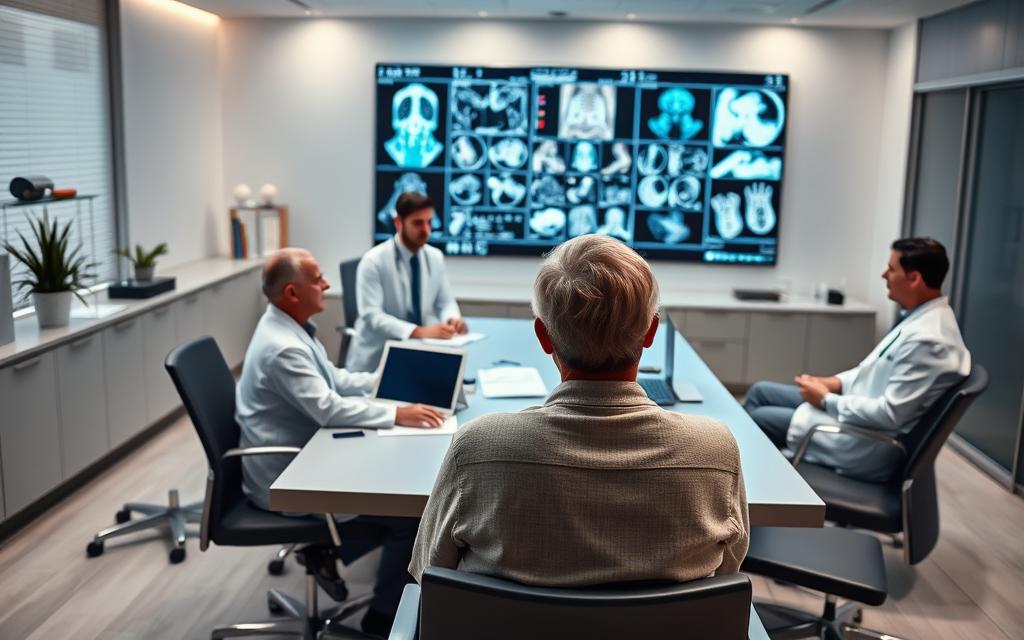 A Modern Medical Office With A Sleek, Professional Atmosphere. In The Foreground, A Patient Sits Across From A Team Of Medical Experts, Discussing A Medical Malpractice Claim. The Patient'S Expression Is One Of Concern, While The Medical Team Appears Calm And Attentive. The Middle Ground Features A Large Desk With Various Legal Documents And A Laptop, Suggesting The Meticulous Process Of Building A Case. The Background Showcases A Wall-Sized Display Presenting Medical Imagery And Data, Reinforcing The Technical Nature Of The Claim. The Lighting Is Soft And Directional, Creating A Sense Of Seriousness And Importance. The Overall Scene Conveys The Gravity And Complexity Of The Medical Malpractice Claim Process. A Modern Medical Office With A Sleek, Professional Atmosphere. In The Foreground, A Patient Sits Across From A Team Of Medical Experts, Discussing A Medical Malpractice Claim. The Patient'S Expression Is One Of Concern, While The Medical Team Appears Calm And Attentive. The Middle Ground Features A Large Desk With Various Legal Documents And A Laptop, Suggesting The Meticulous Process Of Building A Case. The Background Showcases A Wall-Sized Display Presenting Medical Imagery And Data, Reinforcing The Technical Nature Of The Claim. The Lighting Is Soft And Directional, Creating A Sense Of Seriousness And Importance. The Overall Scene Conveys The Gravity And Complexity Of The Medical Malpractice Claim Process.