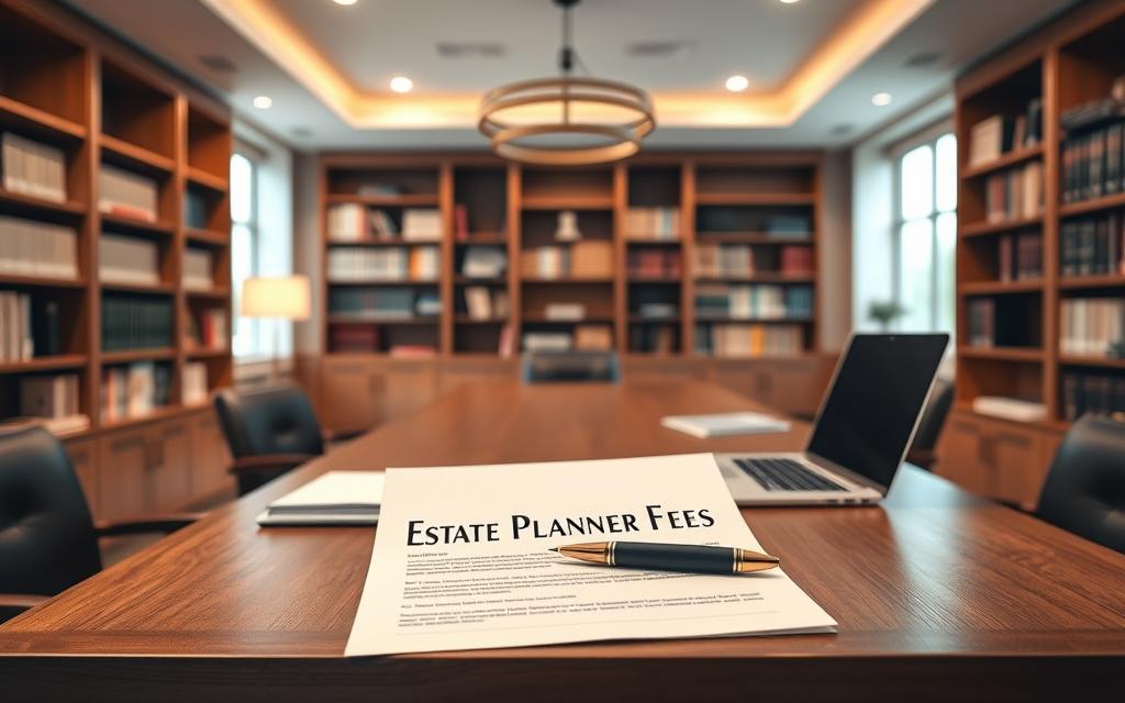 A Modern, Well-Lit Law Office Interior With A Large Wooden Desk And Bookshelves In The Background. On The Desk, A Document Labeled &Quot;Estate Planning Attorney Fees&Quot; Is Prominently Displayed, Surrounded By A Laptop, Pen, And Other Office Supplies. The Lighting Is Warm And Inviting, Creating A Professional Yet Approachable Atmosphere. The Room Is Spacious, With Clean Lines And A Neutral Color Palette, Emphasizing The Attention To Detail And Expertise Associated With Estate Planning Services. A Modern, Well-Lit Law Office Interior With A Large Wooden Desk And Bookshelves In The Background. On The Desk, A Document Labeled &Quot;Estate Planning Attorney Fees&Quot; Is Prominently Displayed, Surrounded By A Laptop, Pen, And Other Office Supplies. The Lighting Is Warm And Inviting, Creating A Professional Yet Approachable Atmosphere. The Room Is Spacious, With Clean Lines And A Neutral Color Palette, Emphasizing The Attention To Detail And Expertise Associated With Estate Planning Services.